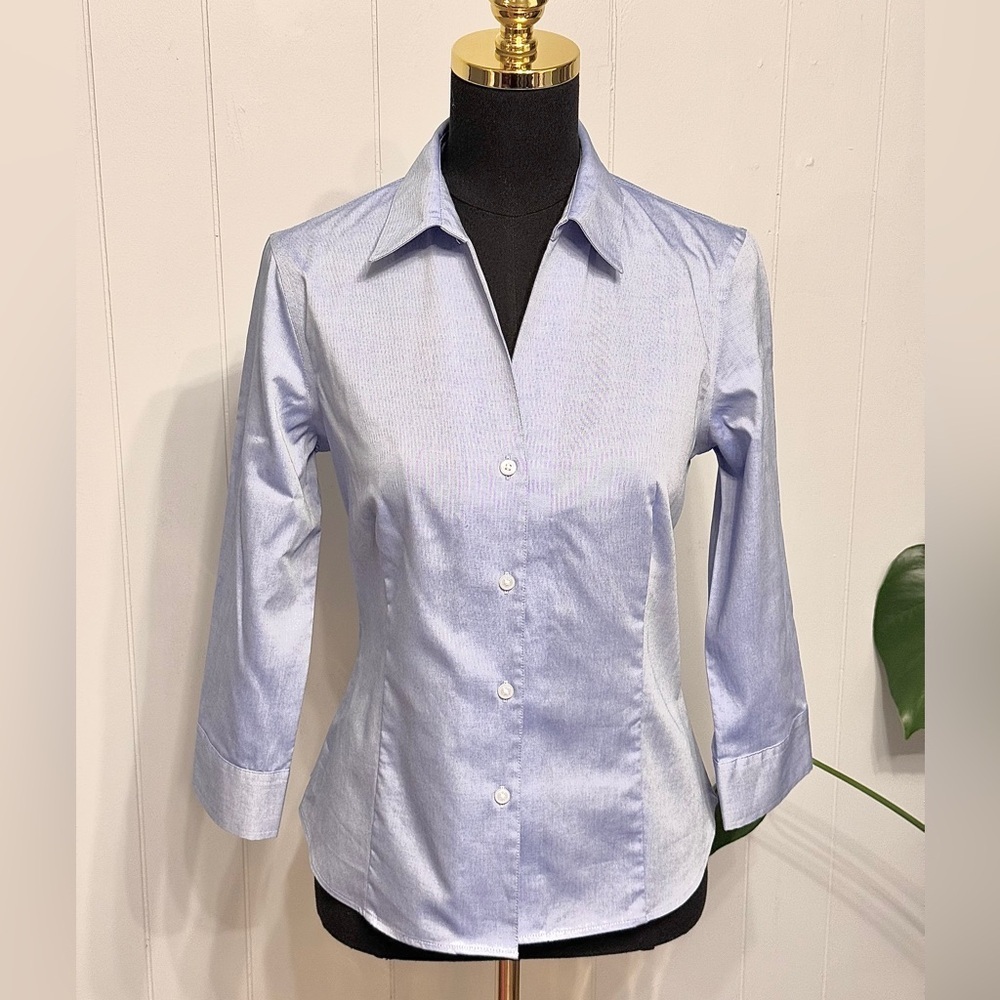 #14)  Anne Klein 100% Cotton Pale Blue Tailored Button-Front Shirt